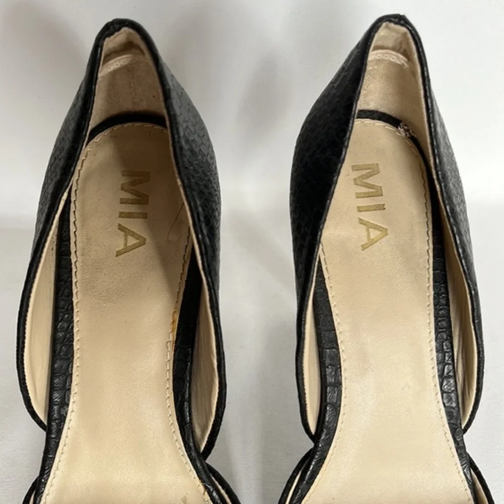 MIA Snakeskin Casual Pumps Stilettos Black Office Heels Shoes‎ Size 8